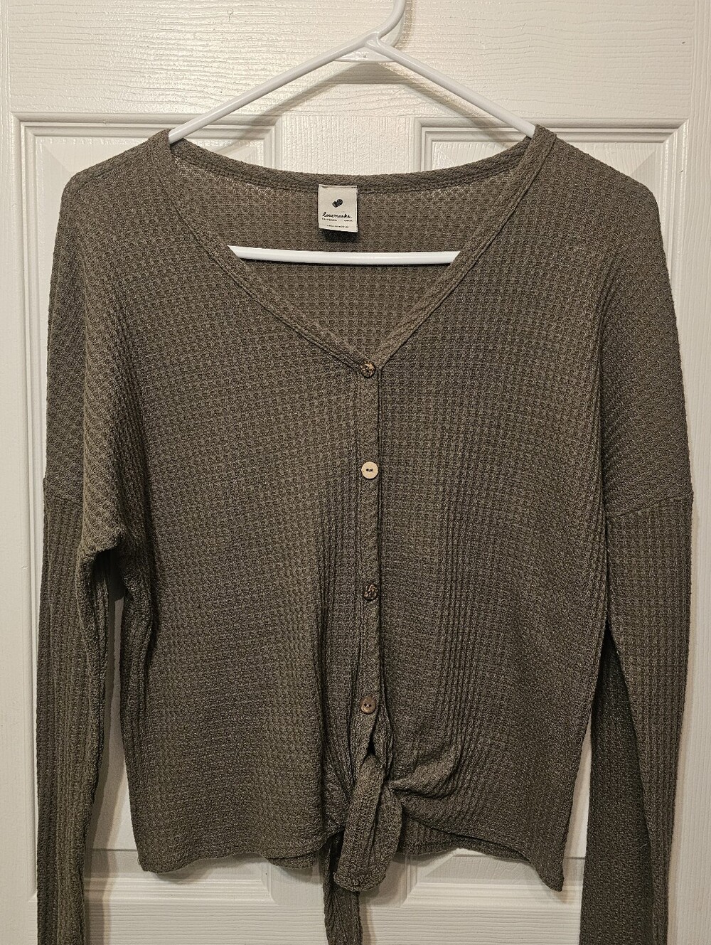Lightweight Knit Tie-Front Sweater - Olive